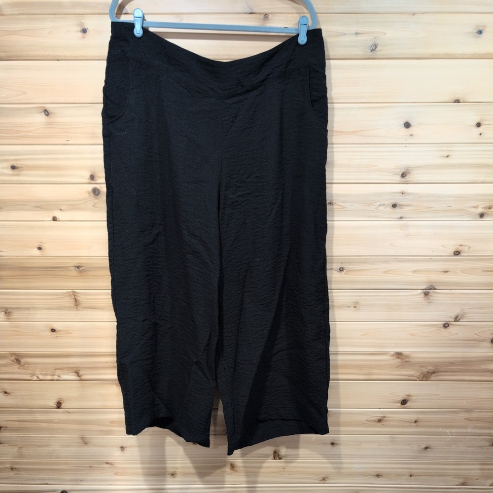 Habitat Black Wide Leg Cropped Pants XXL Textured Rayon Blend Culottes 30667